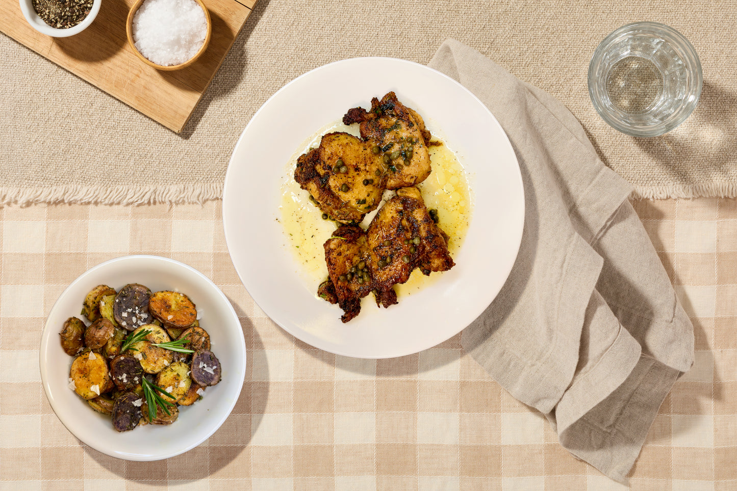 Grilled Herb Chicken With Rosemary Potatoes And Lemon-Caper Dressing