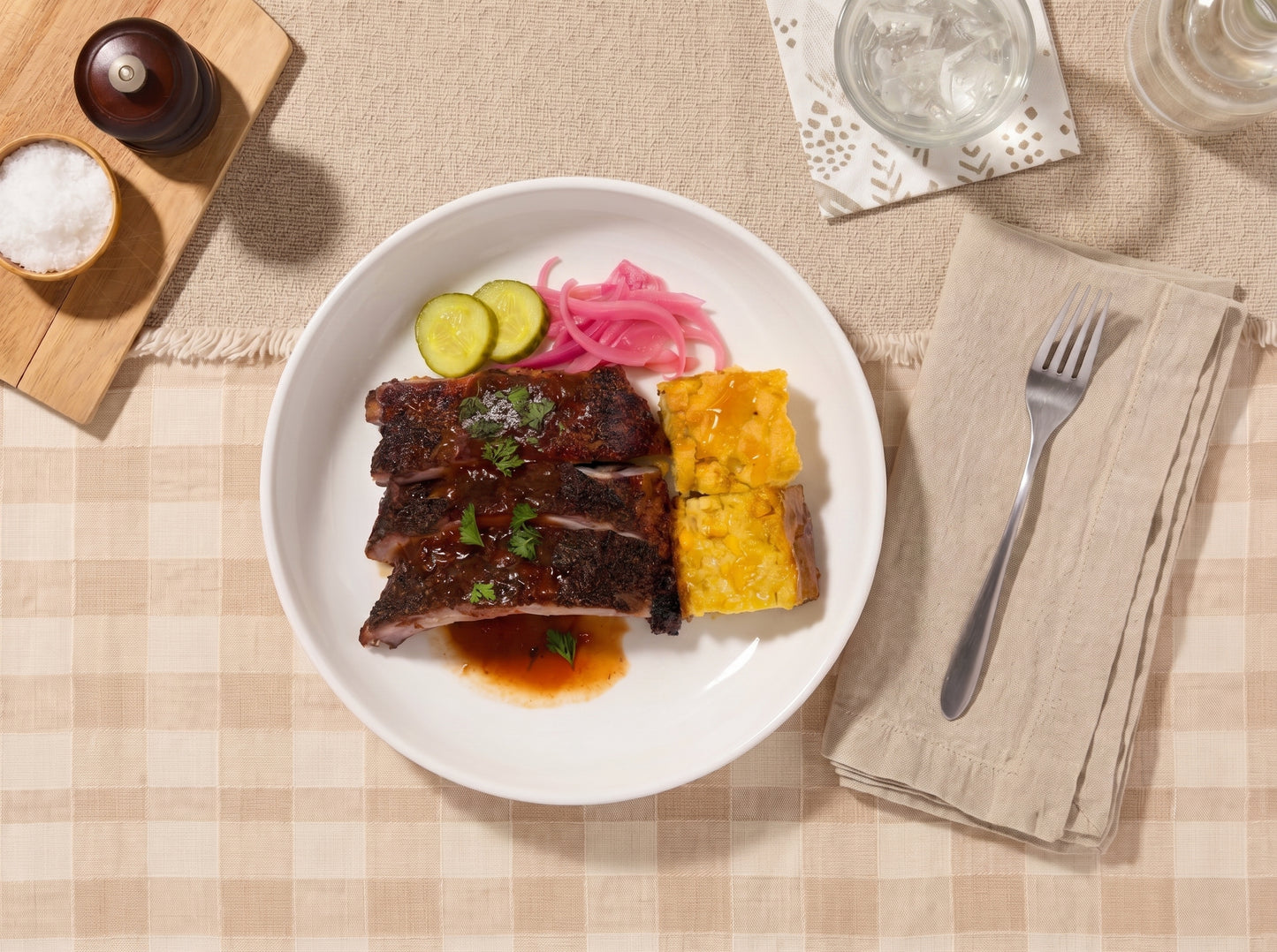 Maple Smoked Pork Ribs With Honey Cornbread Casserole